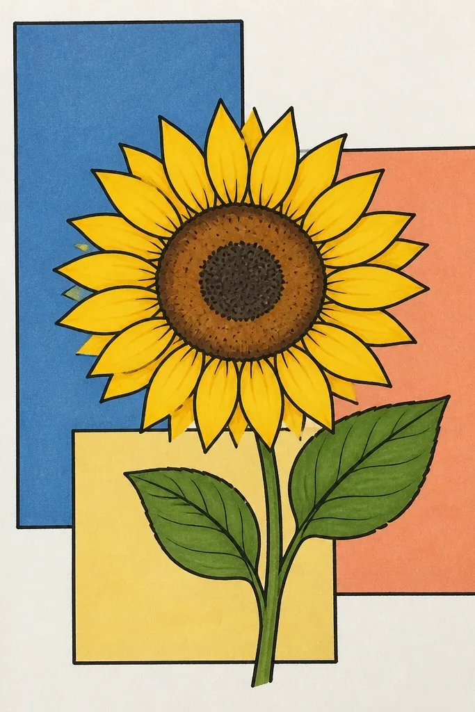 Sunflower on a background of geometric color blocks