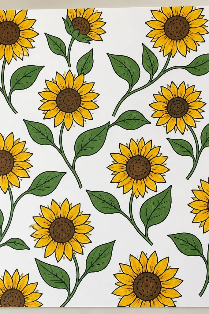 Row of repeated sunflowers forming a border pattern