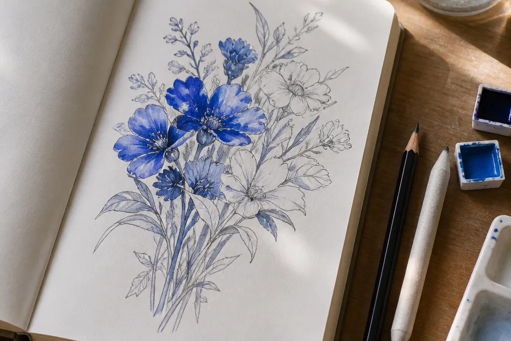 15 Blue Flower Bouquet Drawing Easy in Quick and Easy Sessions