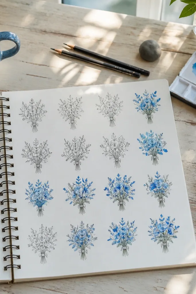 15 Blue Flower Bouquet Drawing Easy in Quick and Easy Sessions