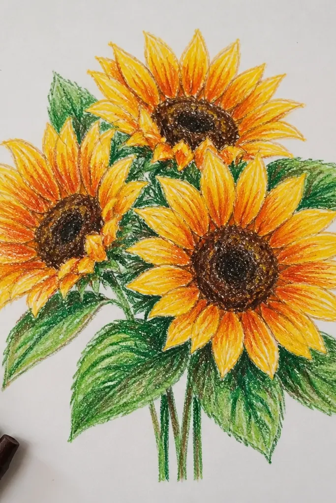 Sunflower bouquet with petals fading from bright yellow at tips to orange near the center