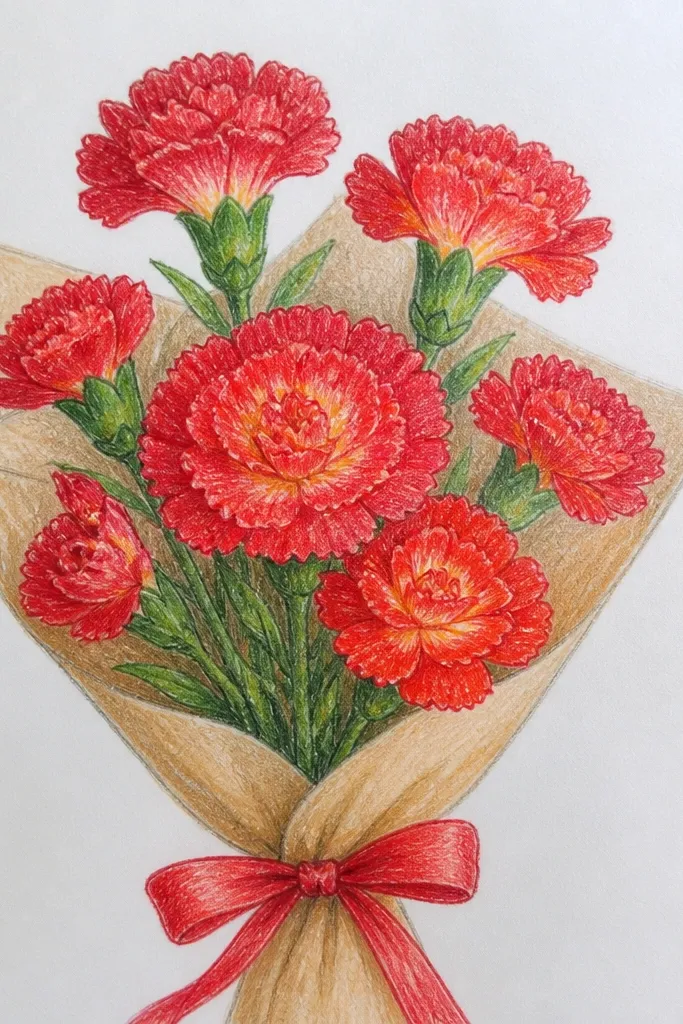 Red carnations where each petal has a lighter center glow and dark edges