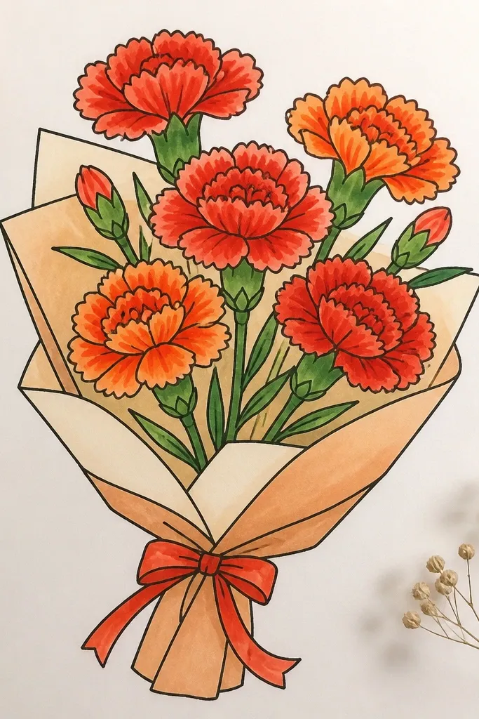Red-orange carnations with warm gradient shading from center to edge