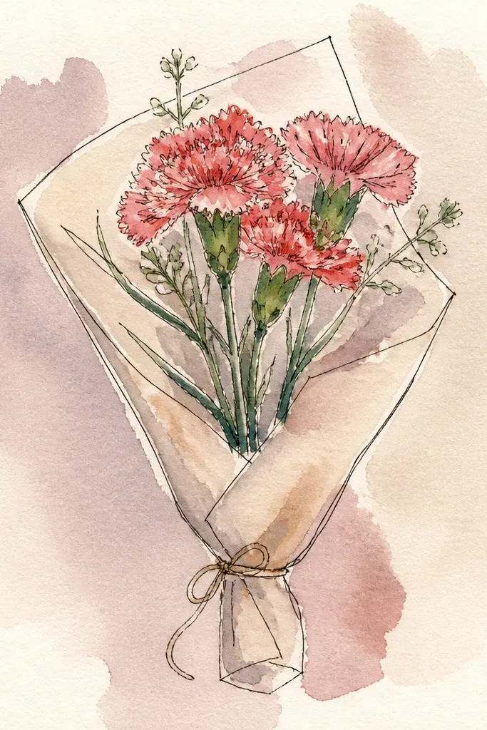 One carnation centerpiece with wrapped stem ribbon and a soft shadow base