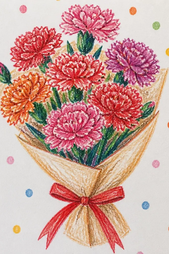 Pink carnations over a few light polka dot background spots for a playful look