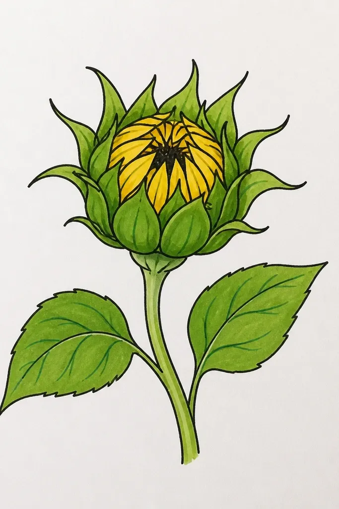Sunflower bud with smooth marker gradients and light highlight on outer petals