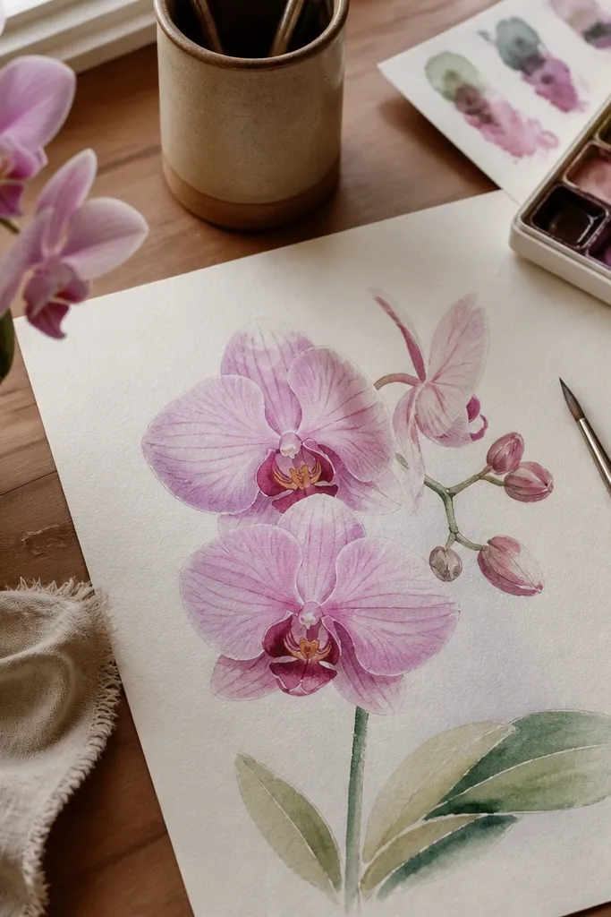 Cozy Orchid Drawing watercolor practice