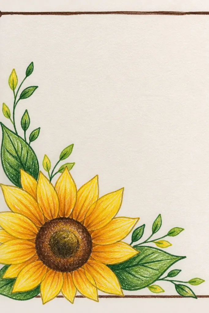 Small sunflower doodle in the corner with a marker border frame