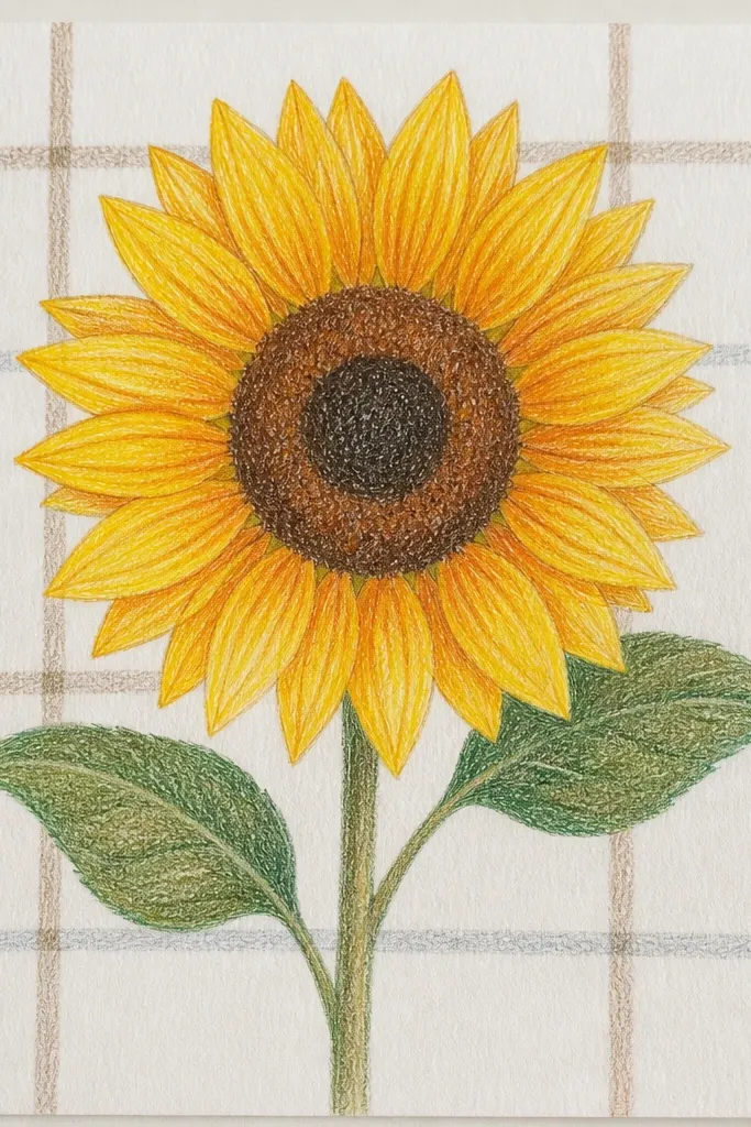 Sunflower on a tablecloth with gentle linen fold lines