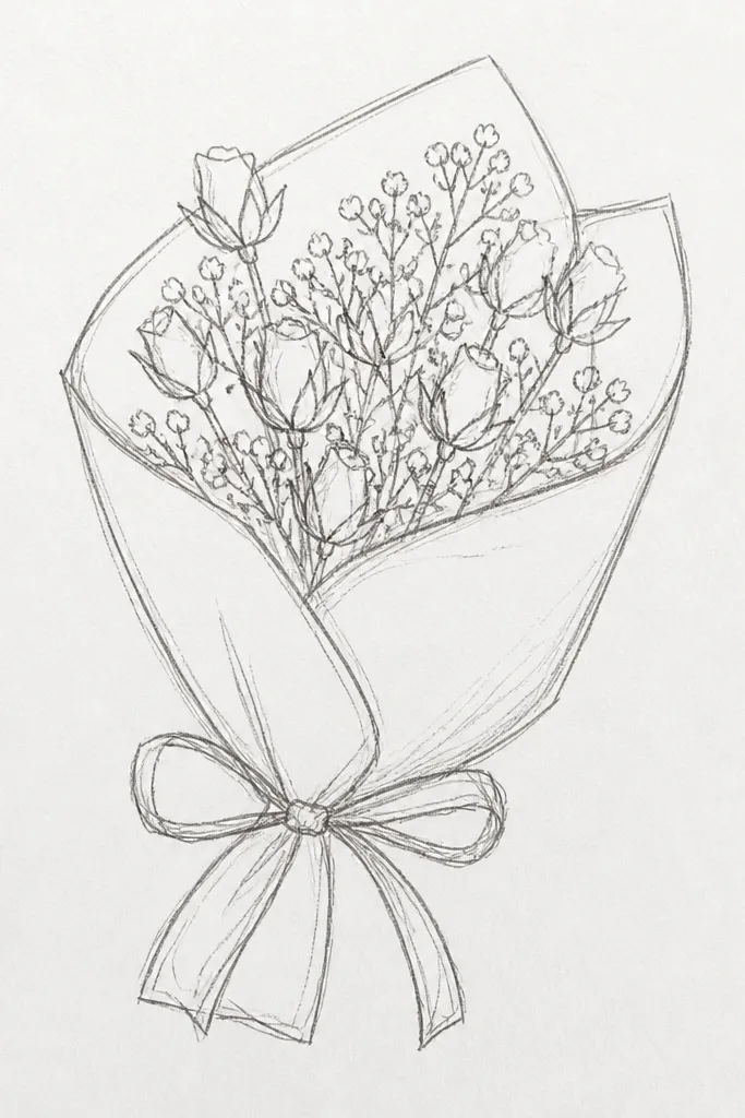 Small rosebud with tiny star-like flowers and a few comma leaves