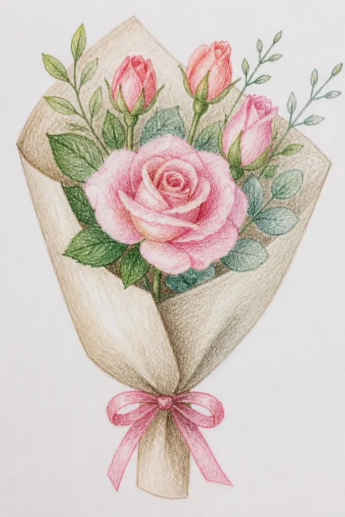 One rose with surrounding buds, plus an open negative-space base