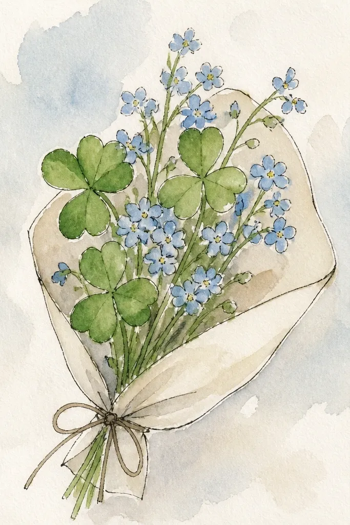 Small clover leaves with tiny blue-like five-star flowers