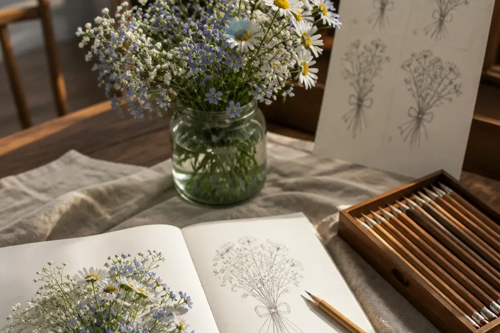 20 Dainty Flower Bouquet Drawing Ideas for Year-Round Art