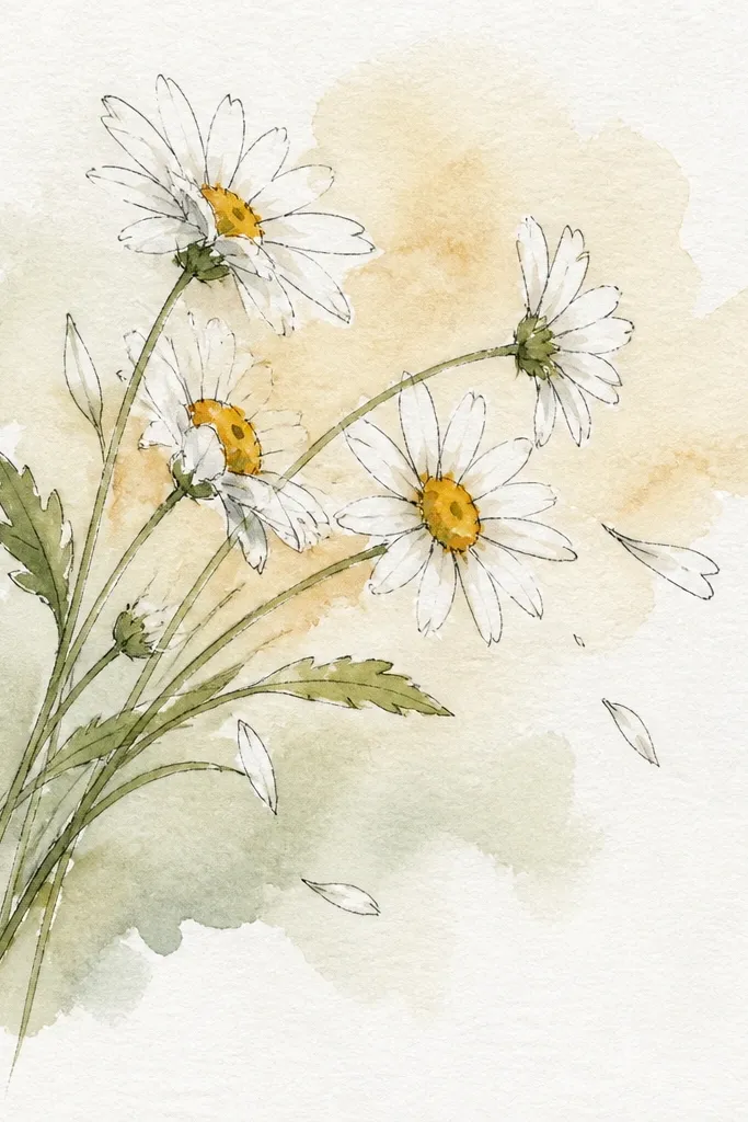 Daisies spilling from the side with flowing green stems