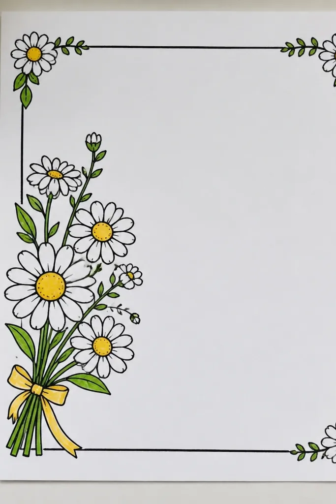 Daisy bouquet centered with small daisies in all four corners