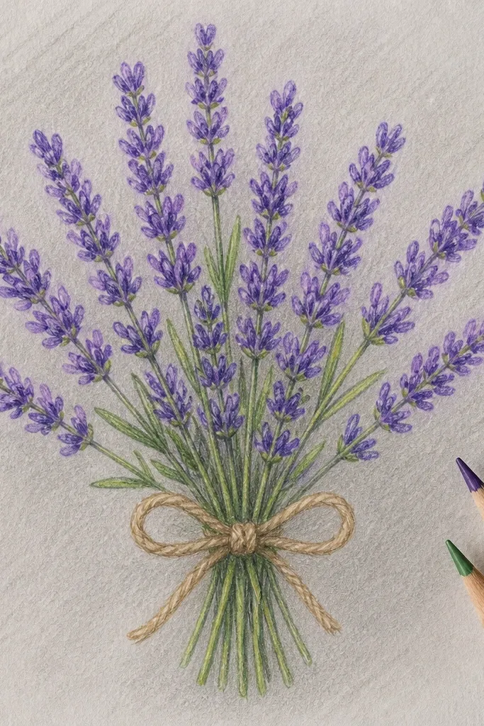 Lavender sprigs with purple flowers on a gray background