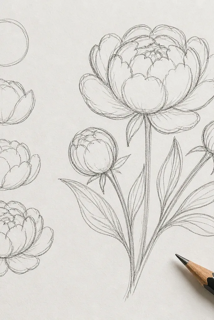 Large peony flower with stepped petal layers and smooth bold contour