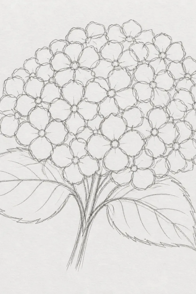 Hydrangea bouquet cluster with rounded flower clusters and dotted texture