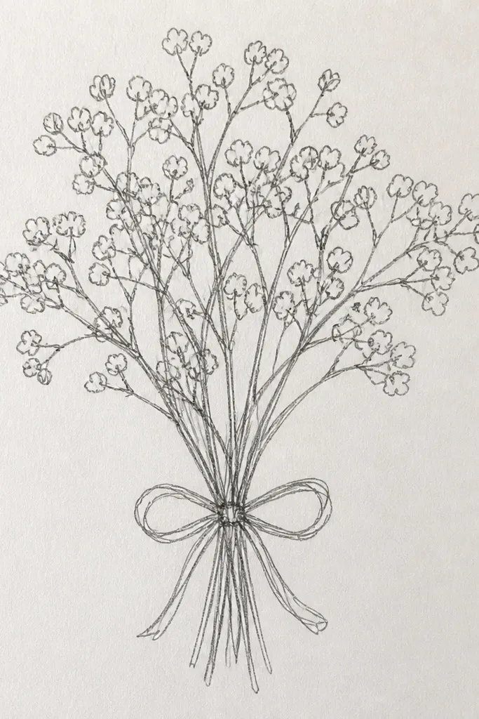 Baby's breath bouquet cloud with tiny oval buds and thin stems