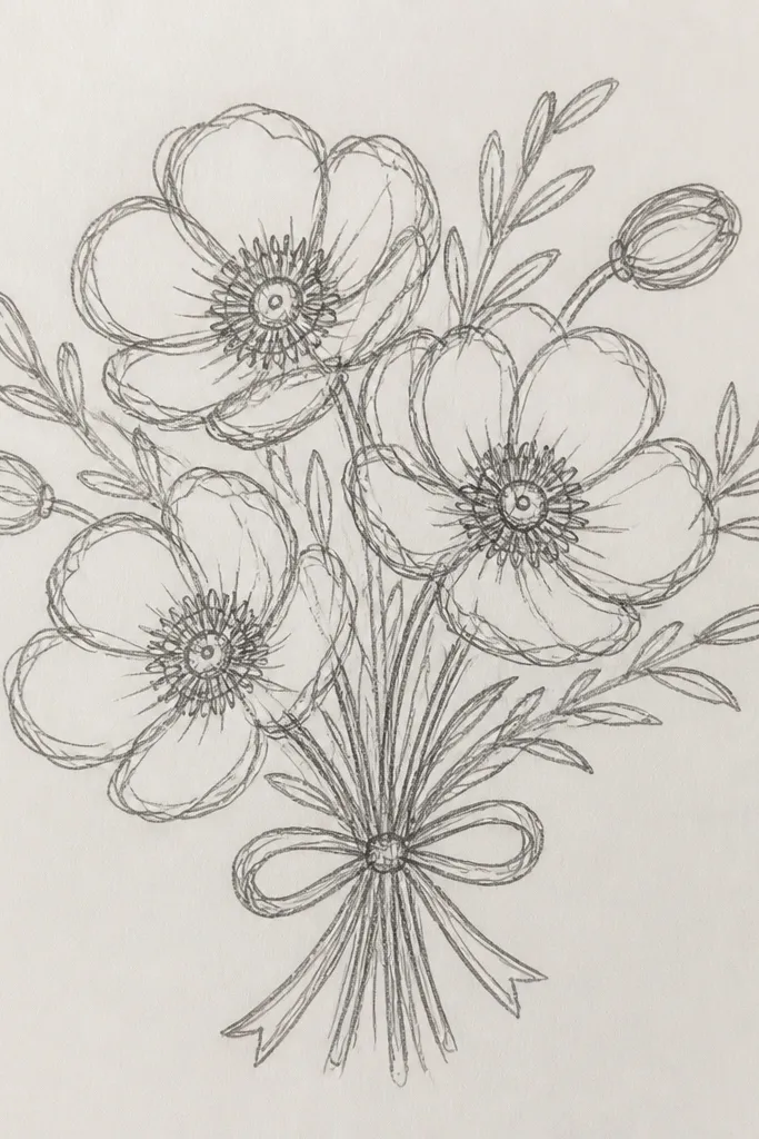 Anemone bouquet with round petals and a spiky center burst