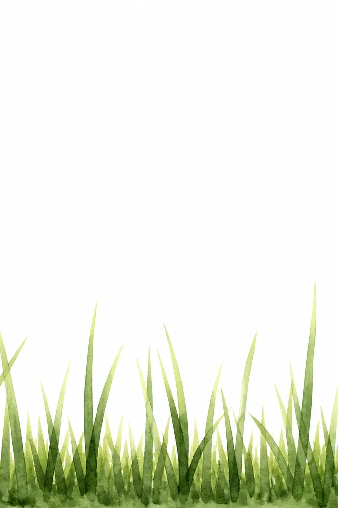 A small watercolor strip across the bottom where a few taller grass blades stand up in front of shorter grass. The taller blades are darker at the base and lighter at the tips.