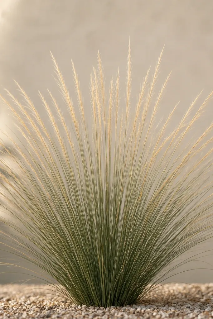A fan-shaped cluster of grass strokes radiating from a bottom center point. The strokes are longer and more spread near the top, with lighter highlights toward the tips.