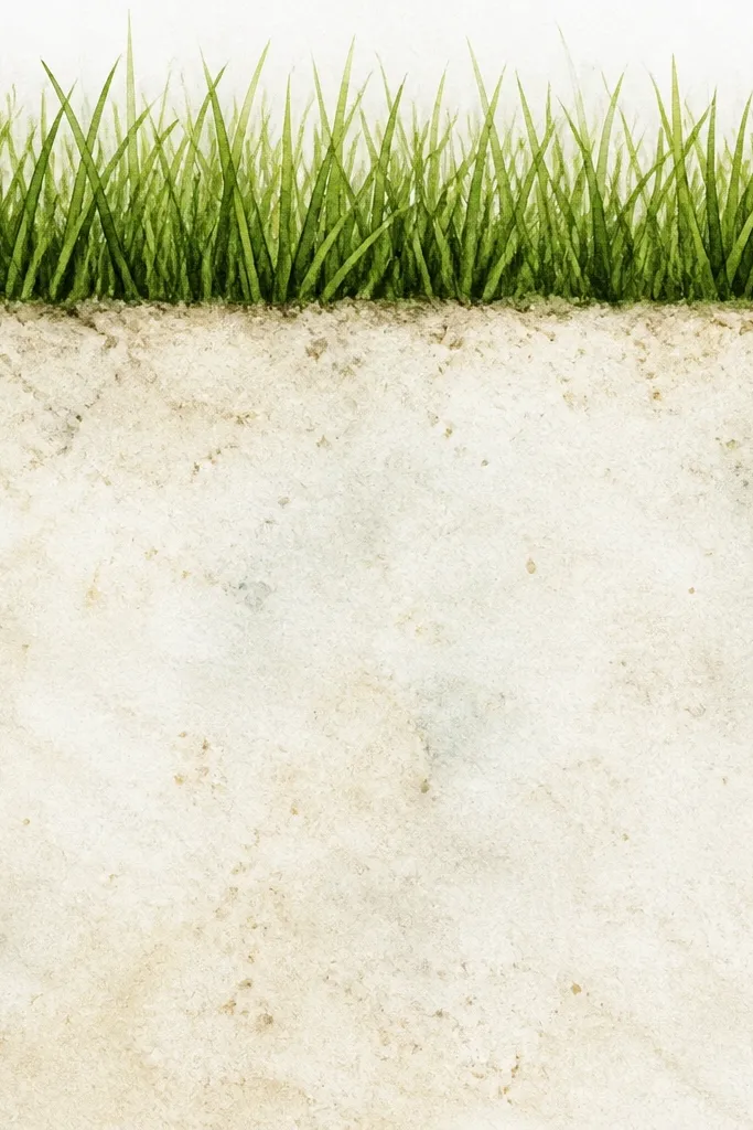 A watercolor background with a lightly speckled ground texture and a crisp grass border on top. The grass blades are darker at the base and slightly lighter at the tips.