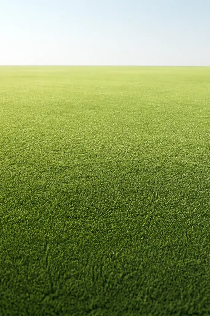 A grass area built from small stipples. The field has a soft gradient: darker at the bottom and lighter toward the horizon, with tiny green dots creating blade-like texture.