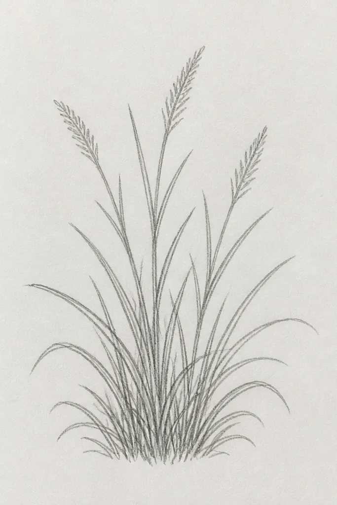 A small rounded hill shape covered in grass marks. The top of the hill is pale green, the middle is medium green with short strokes, and the bottom edge is dark clumped graphite. The hill boundary is soft but readable.