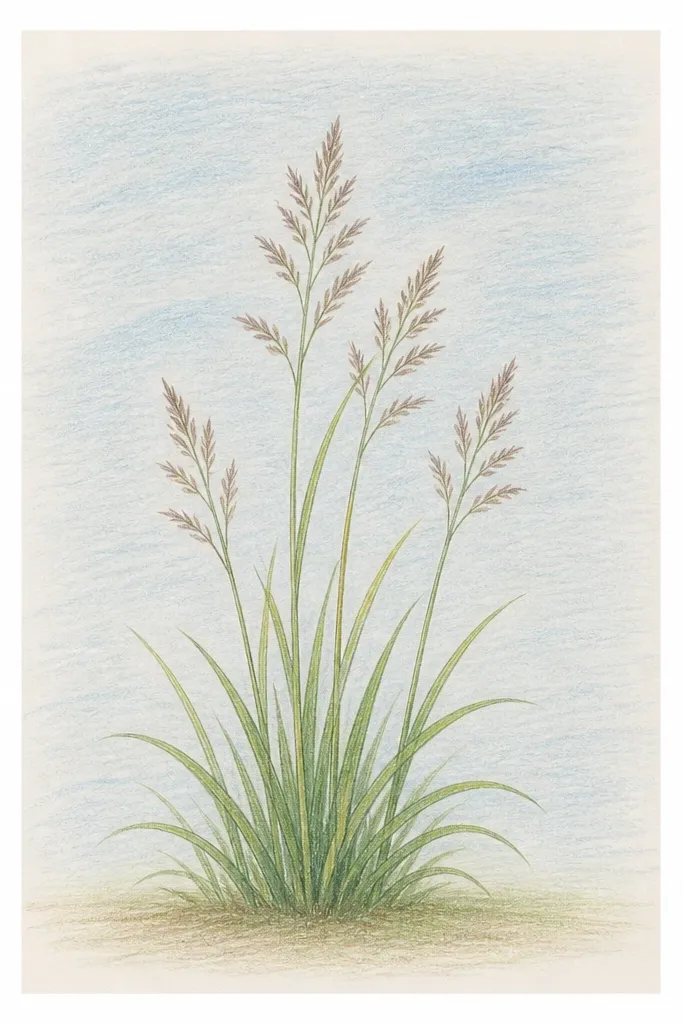 A pale sky gradient with a single dark grass silhouette at the bottom. The silhouette has varied heights and some thicker clumps, but no individual blade detail. A thin light line separates sky and grass.