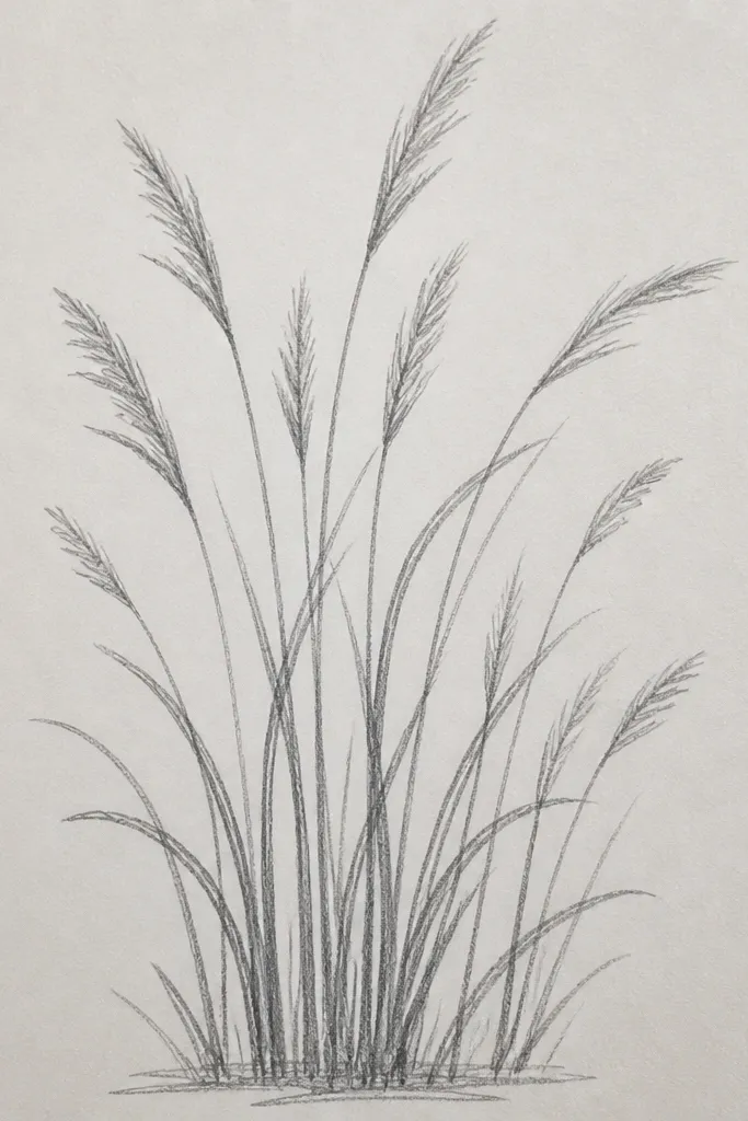 A scene of tall grass in silhouette. The bottom is very dark, and the grass fades lighter toward the horizon with less visible blade detail. A pale sky gradient sits above.