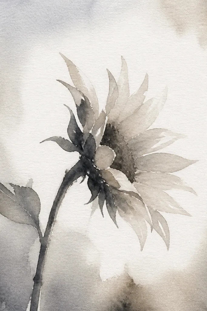 Monochrome side sunflower with a clean negative-space halo behind it