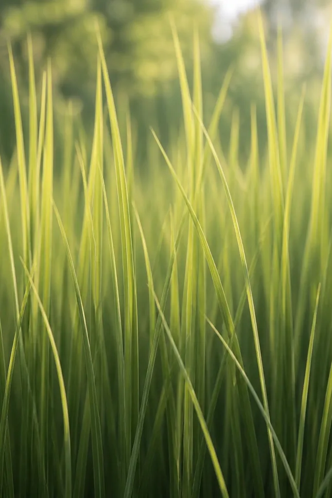 Tall grass blades where the top third has a stronger yellow-green glow, fading into olive mid-blade and darker green near the base. The effect looks like dip-dye fabric, with smooth transitions and clean stem lines.