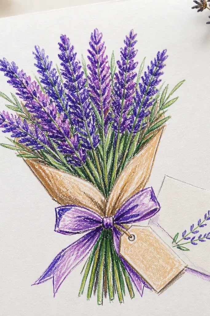 Lavender bouquet with a hanging tag and short handwritten note