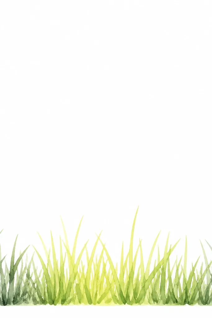 A watercolor grass drawing placed like a border along the bottom edge of a page. The blades fade from lemon-yellow near the center to deeper green-gray toward the outer edges. The border looks clean and framed by white margins.