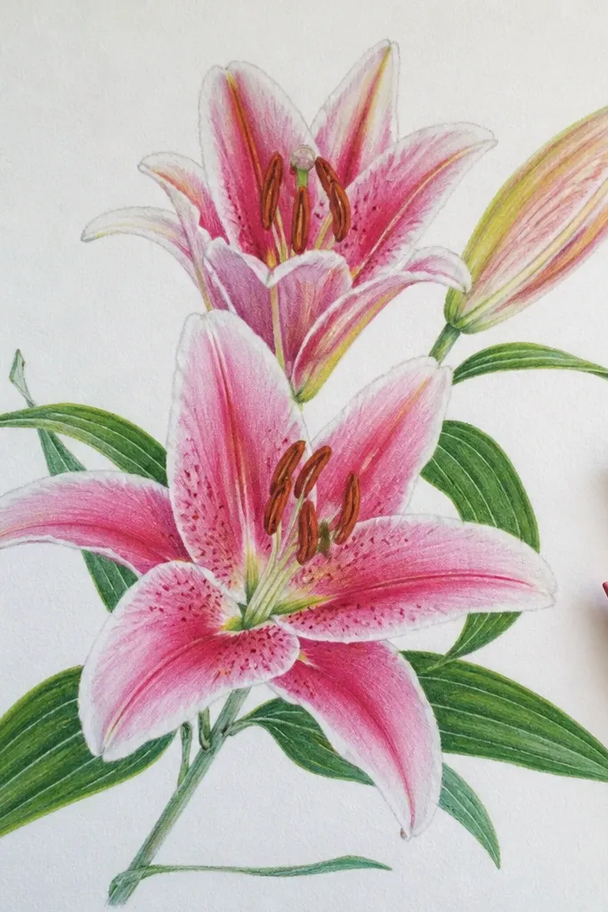 Lily Flower Drawing Color Pencil