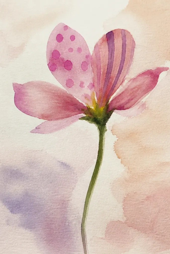 A lily where petal edges have alternating tiny polka dots and thin stripes. The center is dotted, and the inner lines are kept clean so the pattern stands out.