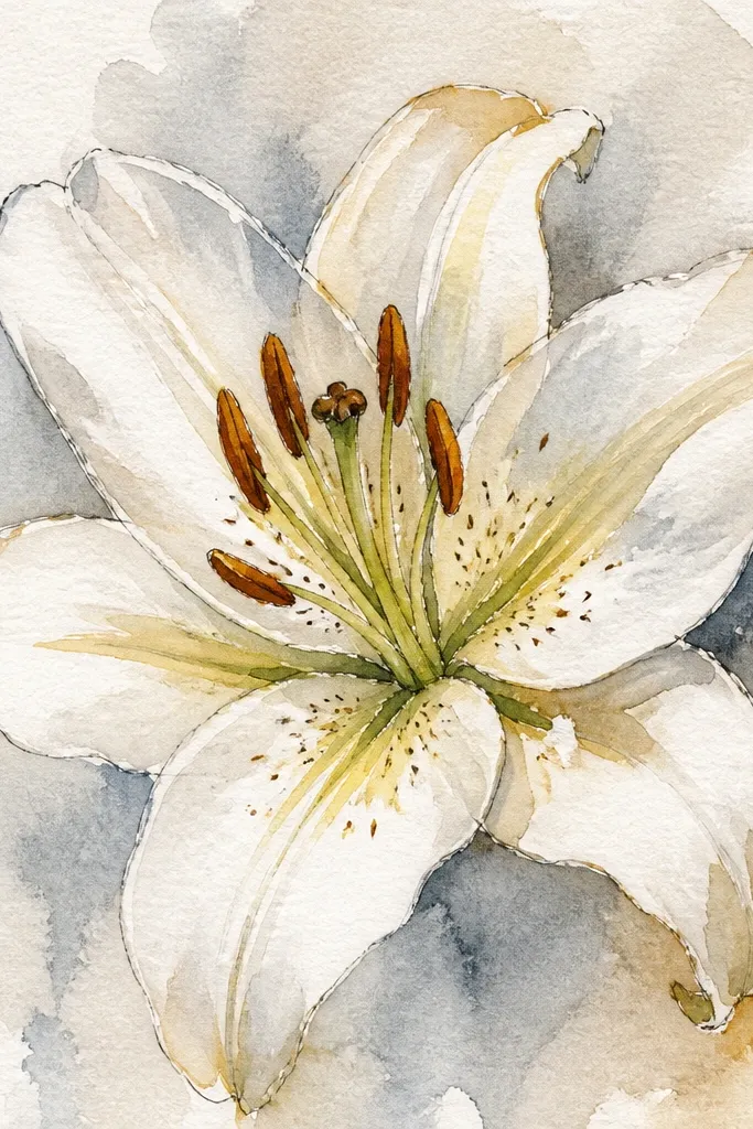 A close-up of the lily center with stamen details. Petals frame the center with pale pink edges, while the fold shadows are darker. The stamen dots are distinct and clustered.