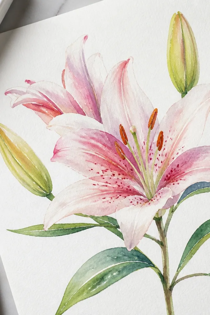 Lily Flower Drawing Watercolors