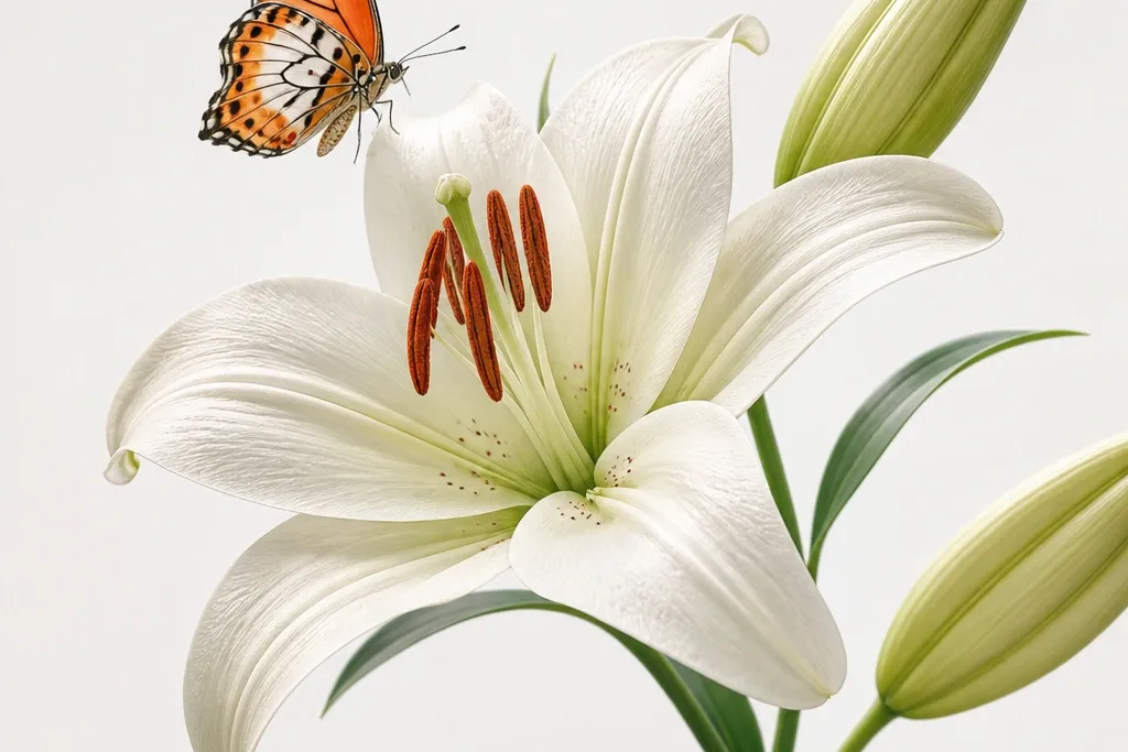 Lily Flower with Butterfly Drawing