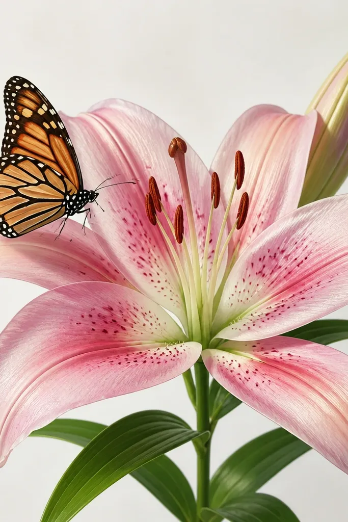 Lily Flower with Butterfly Drawing