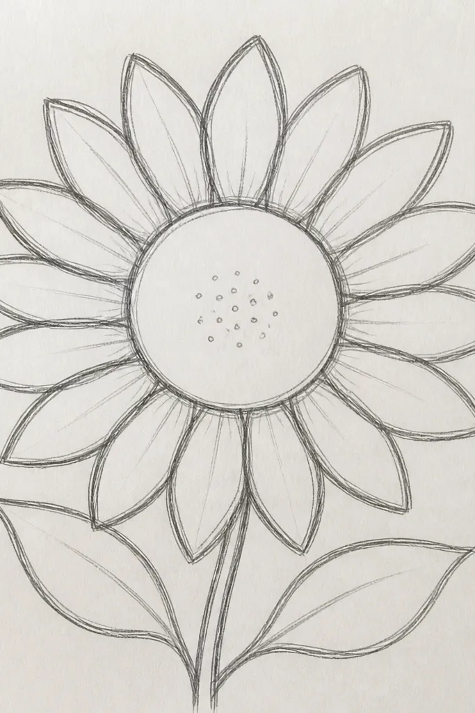 Sunflower outline with a spiral center plus a few dot clusters