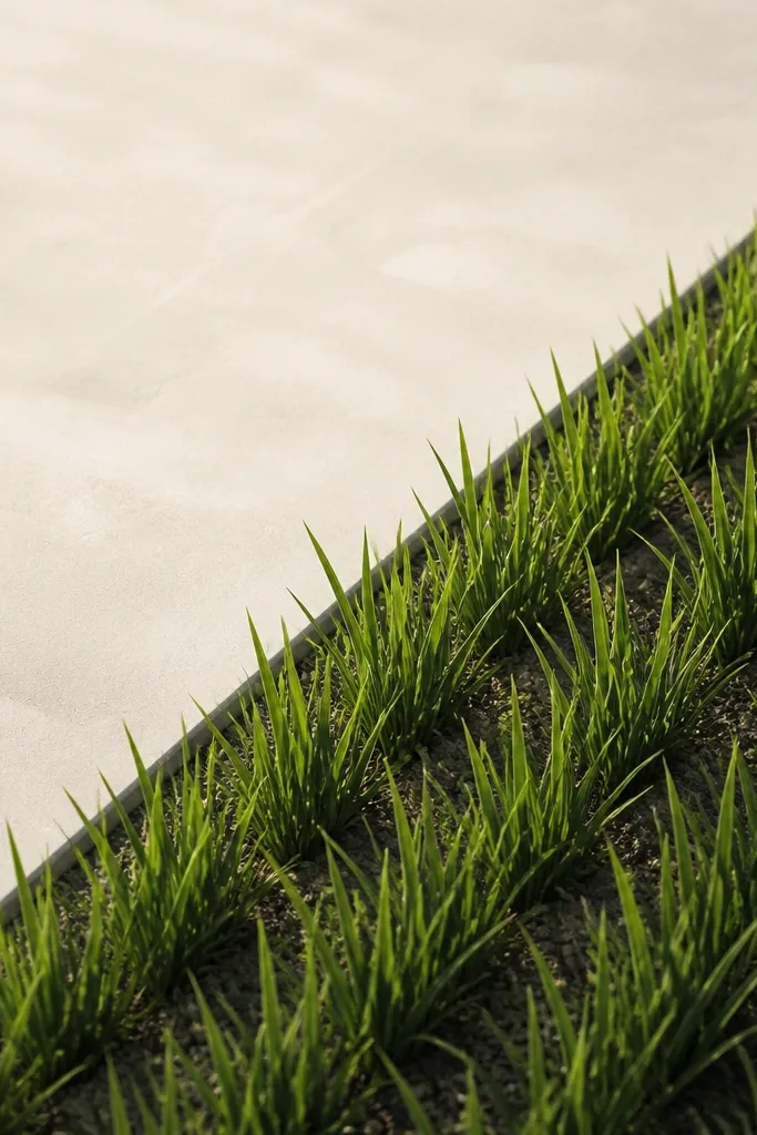 A diagonal swath of grass blades cutting across the page, with a slightly grid-like spacing and a clear diagonal boundary line.