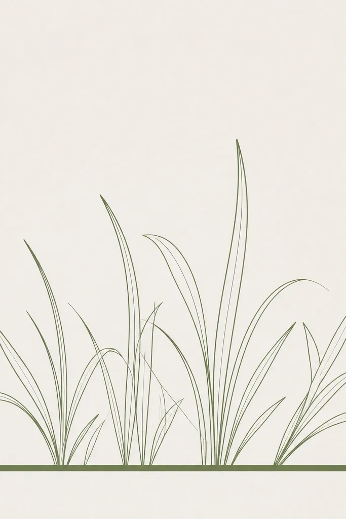 A minimalist grass drawing where grass blades rise from a single thick horizontal underline, with the rest of the area in thin outline.