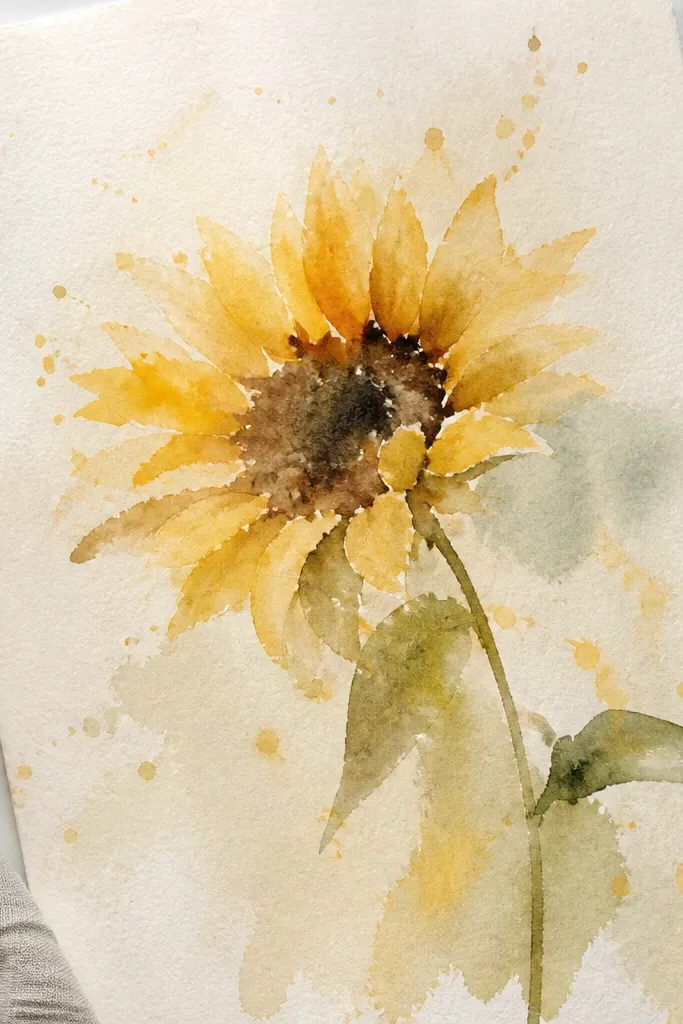 Sunflower with light yellow petals and small orange-brown splatters around it