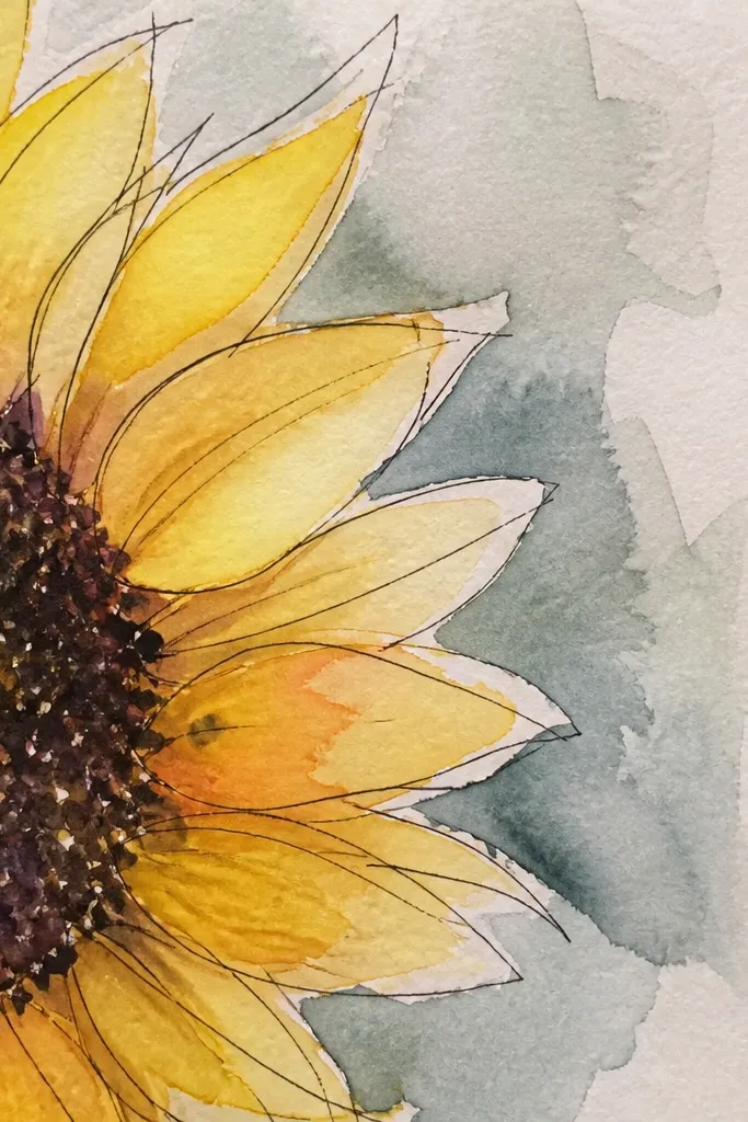 Sunflower cropped in half, showing a large textured center and partial petals