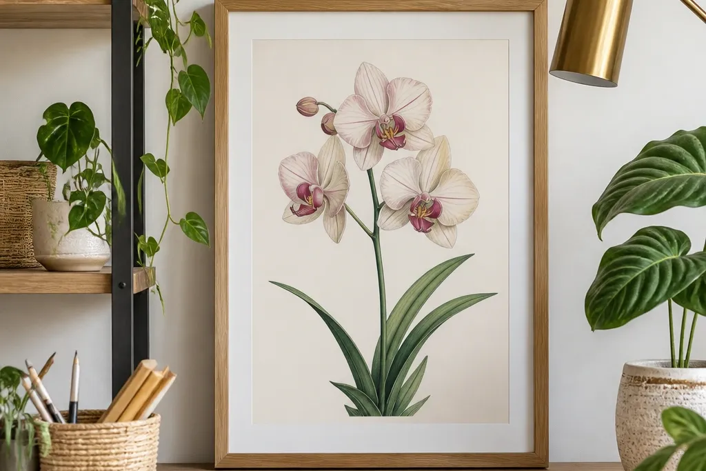 Orchid Drawing with plants, storage, and lights