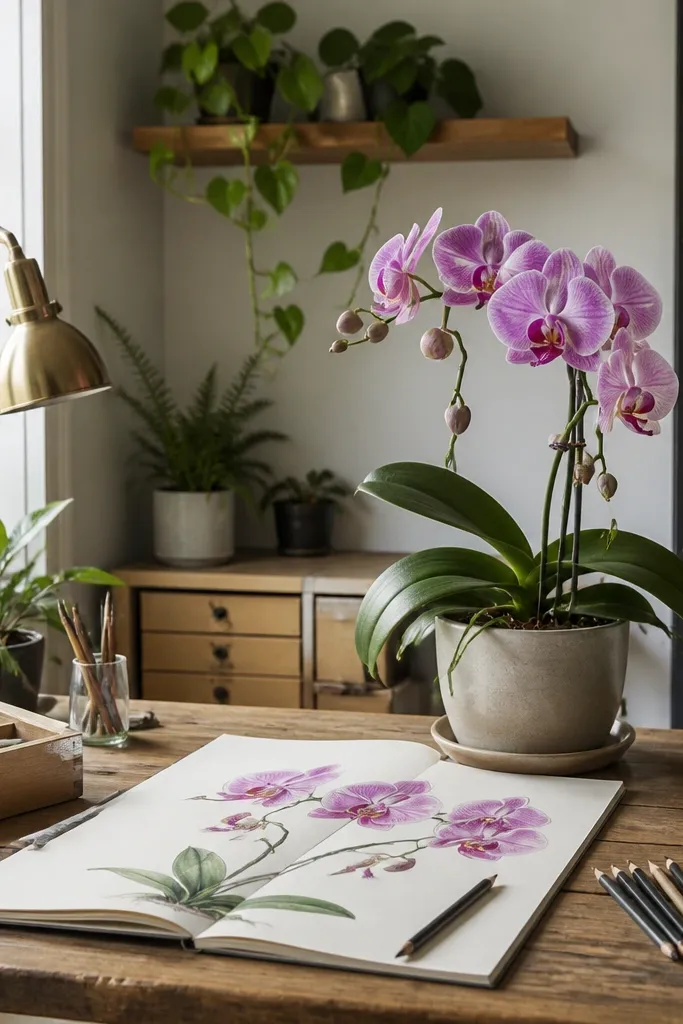 Orchid Drawing with plants, storage, and lights