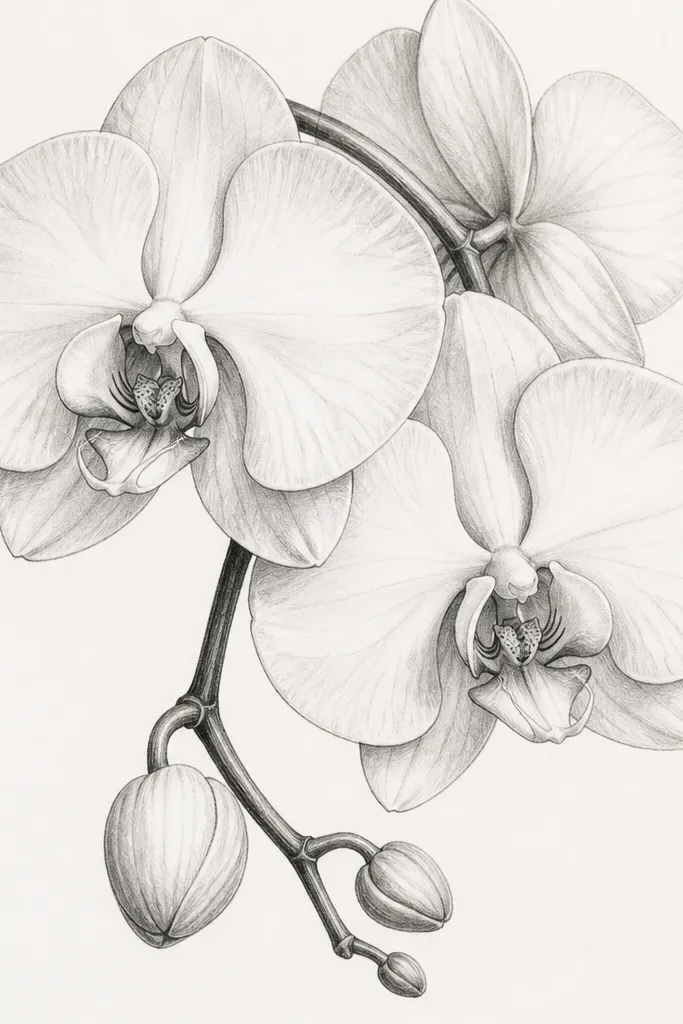 Orchid Sketch Drawing in a modern style