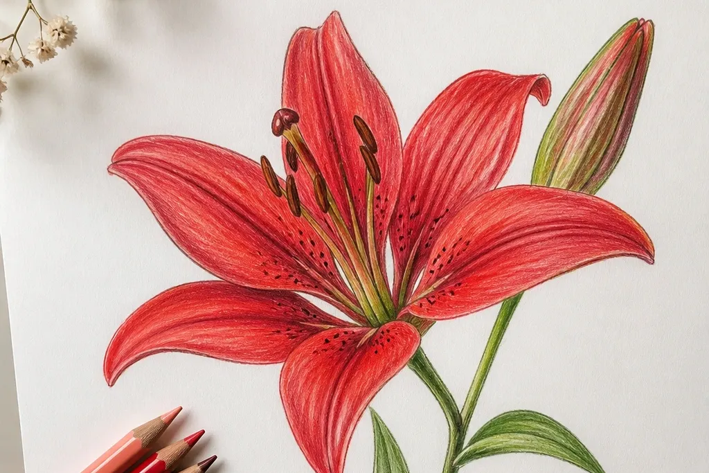 Red Lily Flower Drawing Easy Ideas